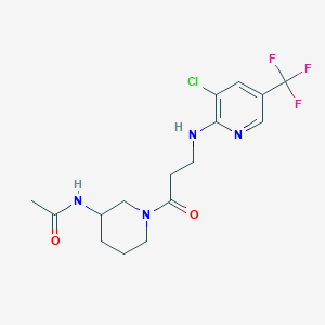 molecular formula C16H20ClF3N4O2 B6926316 N-[1-[3-[[3-chloro-5-(trifluoromethyl)pyridin-2-yl]amino]propanoyl]piperidin-3-yl]acetamide 