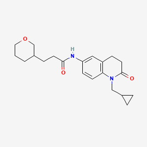 molecular formula C21H28N2O3 B6926418 N-[1-(cyclopropylmethyl)-2-oxo-3,4-dihydroquinolin-6-yl]-3-(oxan-3-yl)propanamide 