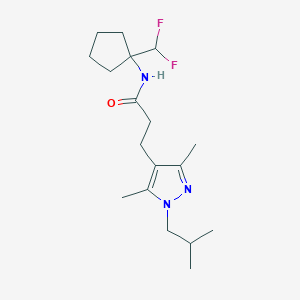 molecular formula C18H29F2N3O B6926514 N-[1-(difluoromethyl)cyclopentyl]-3-[3,5-dimethyl-1-(2-methylpropyl)pyrazol-4-yl]propanamide 