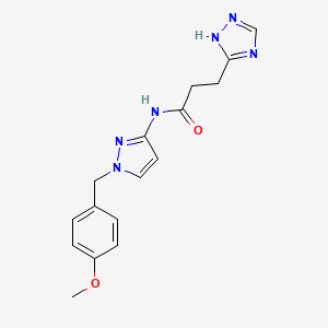 molecular formula C16H18N6O2 B6926923 N-[1-[(4-methoxyphenyl)methyl]pyrazol-3-yl]-3-(1H-1,2,4-triazol-5-yl)propanamide 
