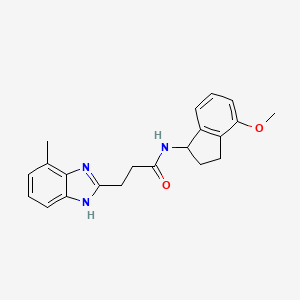molecular formula C21H23N3O2 B6926965 N-(4-methoxy-2,3-dihydro-1H-inden-1-yl)-3-(4-methyl-1H-benzimidazol-2-yl)propanamide 
