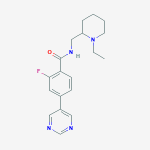 molecular formula C19H23FN4O B6927024 N-[(1-ethylpiperidin-2-yl)methyl]-2-fluoro-4-pyrimidin-5-ylbenzamide 
