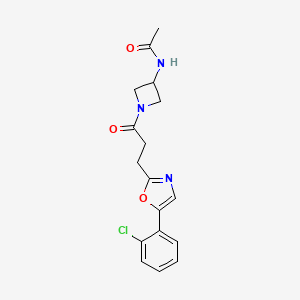 molecular formula C17H18ClN3O3 B6927034 N-[1-[3-[5-(2-chlorophenyl)-1,3-oxazol-2-yl]propanoyl]azetidin-3-yl]acetamide 