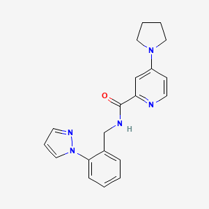 molecular formula C20H21N5O B6927137 N-[(2-pyrazol-1-ylphenyl)methyl]-4-pyrrolidin-1-ylpyridine-2-carboxamide 