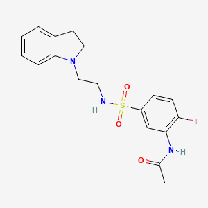 molecular formula C19H22FN3O3S B6927255 N-[2-fluoro-5-[2-(2-methyl-2,3-dihydroindol-1-yl)ethylsulfamoyl]phenyl]acetamide 