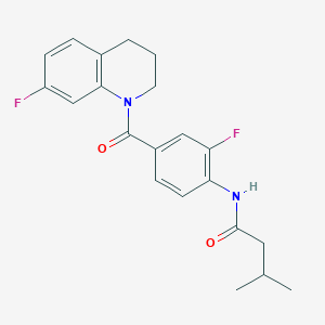 molecular formula C21H22F2N2O2 B6927451 N-[2-fluoro-4-(7-fluoro-3,4-dihydro-2H-quinoline-1-carbonyl)phenyl]-3-methylbutanamide 