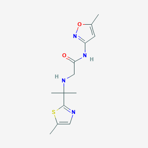 molecular formula C13H18N4O2S B6927492 N-(5-methyl-1,2-oxazol-3-yl)-2-[2-(5-methyl-1,3-thiazol-2-yl)propan-2-ylamino]acetamide 