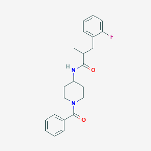 molecular formula C22H25FN2O2 B6927833 N-(1-benzoylpiperidin-4-yl)-3-(2-fluorophenyl)-2-methylpropanamide 