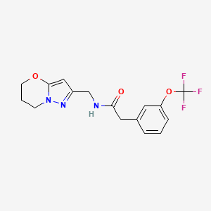 molecular formula C16H16F3N3O3 B6927916 N-(6,7-dihydro-5H-pyrazolo[5,1-b][1,3]oxazin-2-ylmethyl)-2-[3-(trifluoromethoxy)phenyl]acetamide 