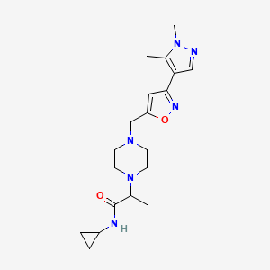 molecular formula C19H28N6O2 B6928226 N-cyclopropyl-2-[4-[[3-(1,5-dimethylpyrazol-4-yl)-1,2-oxazol-5-yl]methyl]piperazin-1-yl]propanamide 