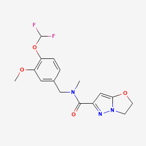 molecular formula C16H17F2N3O4 B6928265 N-[[4-(difluoromethoxy)-3-methoxyphenyl]methyl]-N-methyl-2,3-dihydropyrazolo[5,1-b][1,3]oxazole-6-carboxamide 