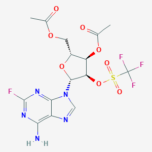 molecular formula C15H15F4N5O8S B069283 ((2R,3R,4R,5R)-3-Acetoxy-5-(6-amino-2-fluoro-9H-purin-9-yl)-4-(((trifluoromethyl)sulfonyl)oxy)tetrahydrofuran-2-yl)methyl acetate CAS No. 161109-76-8