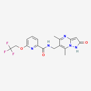 molecular formula C17H16F3N5O3 B6928366 N-[(5,7-dimethyl-2-oxo-1H-pyrazolo[1,5-a]pyrimidin-6-yl)methyl]-6-(2,2,2-trifluoroethoxy)pyridine-2-carboxamide 