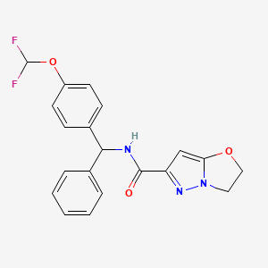 molecular formula C20H17F2N3O3 B6928443 N-[[4-(difluoromethoxy)phenyl]-phenylmethyl]-2,3-dihydropyrazolo[5,1-b][1,3]oxazole-6-carboxamide 