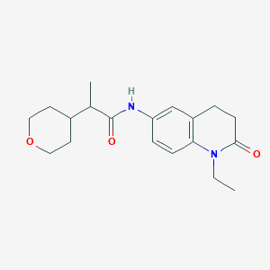 molecular formula C19H26N2O3 B6928549 N-(1-ethyl-2-oxo-3,4-dihydroquinolin-6-yl)-2-(oxan-4-yl)propanamide 