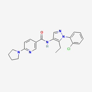 molecular formula C21H22ClN5O B6928702 N-[1-(2-chlorophenyl)-5-ethylpyrazol-4-yl]-6-pyrrolidin-1-ylpyridine-3-carboxamide 
