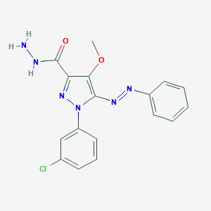 molecular formula C17H15ClN6O2 B069289 1-(3-Chlorophenyl)-4-methoxy-5-(phenylazo)-1H-pyrazole-3-carboxylic acid hydrazide CAS No. 172701-53-0