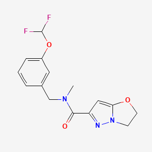 molecular formula C15H15F2N3O3 B6929244 N-[[3-(difluoromethoxy)phenyl]methyl]-N-methyl-2,3-dihydropyrazolo[5,1-b][1,3]oxazole-6-carboxamide 