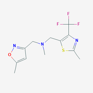 molecular formula C12H14F3N3OS B6929385 N-methyl-1-(5-methyl-1,2-oxazol-3-yl)-N-[[2-methyl-4-(trifluoromethyl)-1,3-thiazol-5-yl]methyl]methanamine 