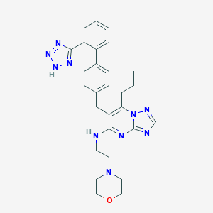 molecular formula C28H32N10O B069294 (1,2,4)Triazolo(1,5-a)pyrimidin-5-amine, N-(2-(4-morpholinyl)ethyl)-7-propyl-6-((2'-(1H-tetrazol-5-yl)(1,1'-biphenyl)-4-yl)methyl)- CAS No. 168152-90-7