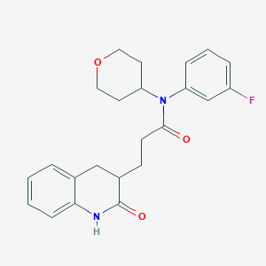 molecular formula C23H25FN2O3 B6929469 N-(3-fluorophenyl)-N-(oxan-4-yl)-3-(2-oxo-3,4-dihydro-1H-quinolin-3-yl)propanamide 