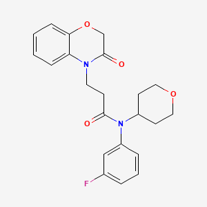 molecular formula C22H23FN2O4 B6929481 N-(3-fluorophenyl)-N-(oxan-4-yl)-3-(3-oxo-1,4-benzoxazin-4-yl)propanamide 