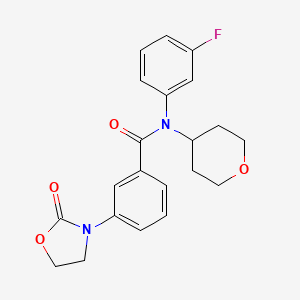 molecular formula C21H21FN2O4 B6929497 N-(3-fluorophenyl)-N-(oxan-4-yl)-3-(2-oxo-1,3-oxazolidin-3-yl)benzamide 