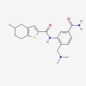 molecular formula C20H25N3O2S B6929516 N-[5-carbamoyl-2-[(dimethylamino)methyl]phenyl]-5-methyl-4,5,6,7-tetrahydro-1-benzothiophene-2-carboxamide 