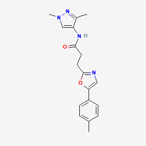 molecular formula C18H20N4O2 B6930000 N-(1,3-dimethylpyrazol-4-yl)-3-[5-(4-methylphenyl)-1,3-oxazol-2-yl]propanamide 