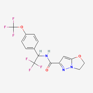 molecular formula C15H11F6N3O3 B6930059 N-[2,2,2-trifluoro-1-[4-(trifluoromethoxy)phenyl]ethyl]-2,3-dihydropyrazolo[5,1-b][1,3]oxazole-6-carboxamide 