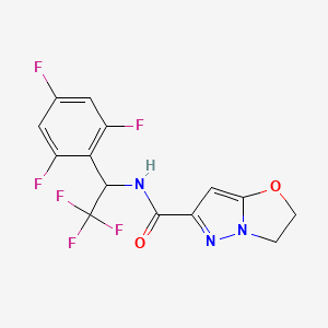molecular formula C14H9F6N3O2 B6930066 N-[2,2,2-trifluoro-1-(2,4,6-trifluorophenyl)ethyl]-2,3-dihydropyrazolo[5,1-b][1,3]oxazole-6-carboxamide 