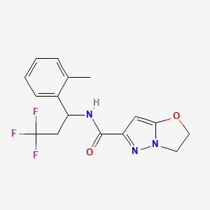 molecular formula C16H16F3N3O2 B6930145 N-[3,3,3-trifluoro-1-(2-methylphenyl)propyl]-2,3-dihydropyrazolo[5,1-b][1,3]oxazole-6-carboxamide 
