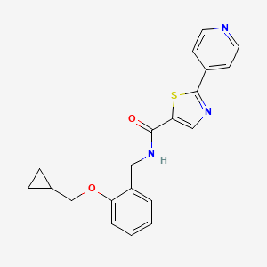 molecular formula C20H19N3O2S B6930180 N-[[2-(cyclopropylmethoxy)phenyl]methyl]-2-pyridin-4-yl-1,3-thiazole-5-carboxamide 