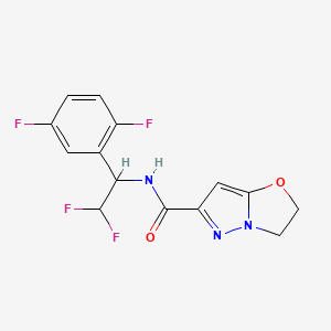 molecular formula C14H11F4N3O2 B6930187 N-[1-(2,5-difluorophenyl)-2,2-difluoroethyl]-2,3-dihydropyrazolo[5,1-b][1,3]oxazole-6-carboxamide 