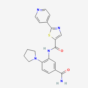molecular formula C20H19N5O2S B6930418 N-(5-carbamoyl-2-pyrrolidin-1-ylphenyl)-2-pyridin-4-yl-1,3-thiazole-5-carboxamide 