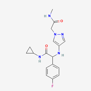 molecular formula C17H20FN5O2 B6930683 N-cyclopropyl-2-(4-fluorophenyl)-2-[[1-[2-(methylamino)-2-oxoethyl]pyrazol-4-yl]amino]acetamide 