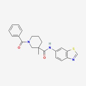molecular formula C21H21N3O2S B6930775 N-(1,3-benzothiazol-6-yl)-1-benzoyl-3-methylpiperidine-3-carboxamide 