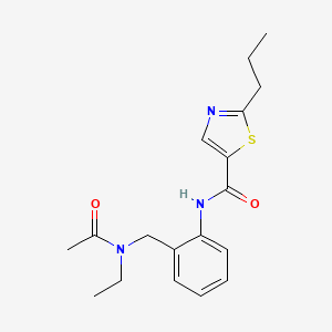 molecular formula C18H23N3O2S B6930800 N-[2-[[acetyl(ethyl)amino]methyl]phenyl]-2-propyl-1,3-thiazole-5-carboxamide 