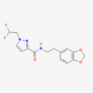 molecular formula C15H15F2N3O3 B6931316 N-[2-(1,3-benzodioxol-5-yl)ethyl]-1-(2,2-difluoroethyl)pyrazole-3-carboxamide 