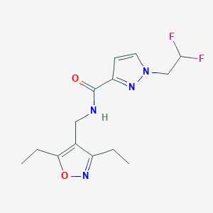 molecular formula C14H18F2N4O2 B6931432 N-[(3,5-diethyl-1,2-oxazol-4-yl)methyl]-1-(2,2-difluoroethyl)pyrazole-3-carboxamide 