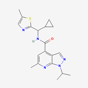molecular formula C19H23N5OS B6931456 N-[cyclopropyl-(5-methyl-1,3-thiazol-2-yl)methyl]-6-methyl-1-propan-2-ylpyrazolo[3,4-b]pyridine-4-carboxamide 