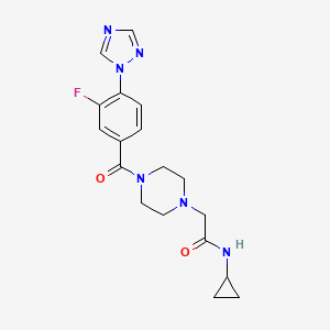 molecular formula C18H21FN6O2 B6931615 N-cyclopropyl-2-[4-[3-fluoro-4-(1,2,4-triazol-1-yl)benzoyl]piperazin-1-yl]acetamide 