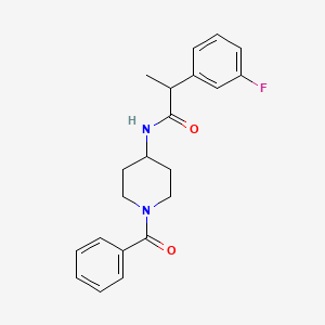 molecular formula C21H23FN2O2 B6931622 N-(1-benzoylpiperidin-4-yl)-2-(3-fluorophenyl)propanamide 