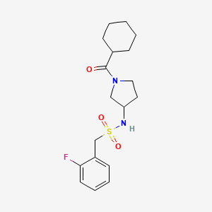 molecular formula C18H25FN2O3S B6931860 N-[1-(cyclohexanecarbonyl)pyrrolidin-3-yl]-1-(2-fluorophenyl)methanesulfonamide 