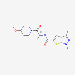 molecular formula C18H26N4O3S B6931971 N-[1-(4-ethoxypiperidin-1-yl)-1-oxopropan-2-yl]-1,3-dimethylthieno[2,3-c]pyrazole-5-carboxamide 