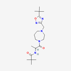 molecular formula C20H35N5O3 B6932327 N-[1-[4-[(5-tert-butyl-1,2,4-oxadiazol-3-yl)methyl]-1,4-diazepan-1-yl]-1-oxopropan-2-yl]-2,2-dimethylpropanamide 