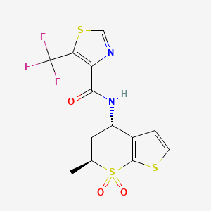 molecular formula C13H11F3N2O3S3 B6932418 N-[(4S,6S)-6-methyl-7,7-dioxo-5,6-dihydro-4H-thieno[2,3-b]thiopyran-4-yl]-5-(trifluoromethyl)-1,3-thiazole-4-carboxamide 