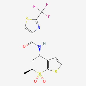 molecular formula C13H11F3N2O3S3 B6932438 N-[(4S,6S)-6-methyl-7,7-dioxo-5,6-dihydro-4H-thieno[2,3-b]thiopyran-4-yl]-2-(trifluoromethyl)-1,3-thiazole-4-carboxamide 