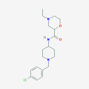 molecular formula C19H28ClN3O2 B6932634 N-[1-[(4-chlorophenyl)methyl]piperidin-4-yl]-4-ethylmorpholine-2-carboxamide 