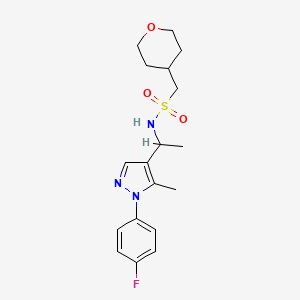 molecular formula C18H24FN3O3S B6932831 N-[1-[1-(4-fluorophenyl)-5-methylpyrazol-4-yl]ethyl]-1-(oxan-4-yl)methanesulfonamide 